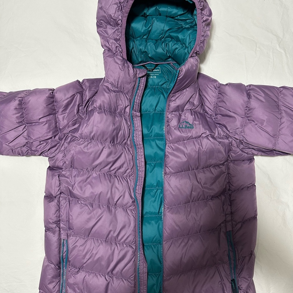 L.L. Bean Purple and Teal Hooded Puffer Jacket